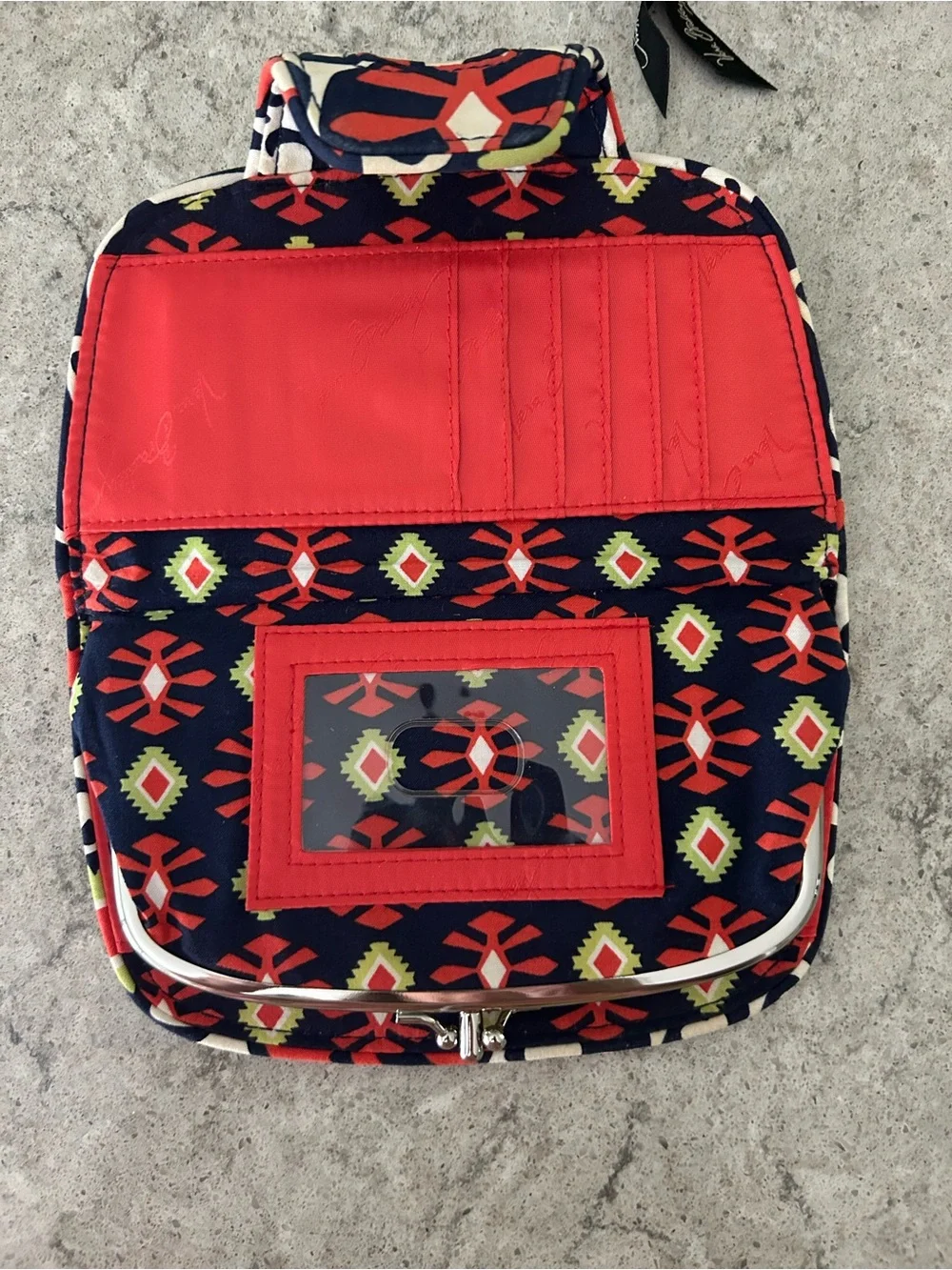 Quilted Navy, Red & Cream Patterned Wallet